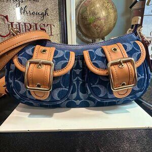 COACH Ashton Baguette Bag In Signature Canvas Denim/Brown CY700